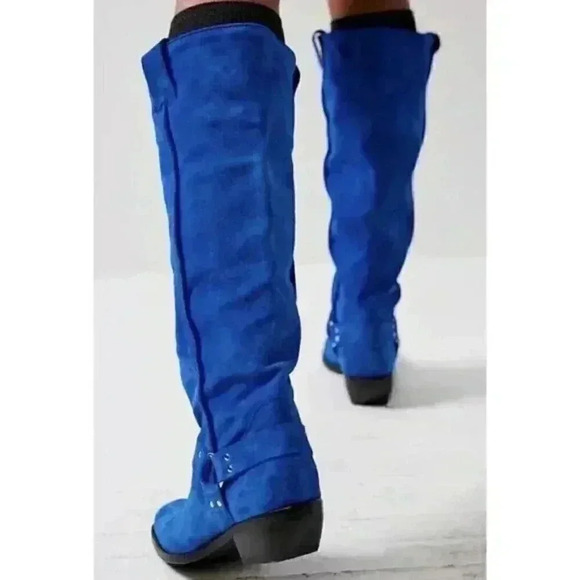 Free People Lockhart Tall Boots in Blue Suede Size 37 - Picture 4 of 7